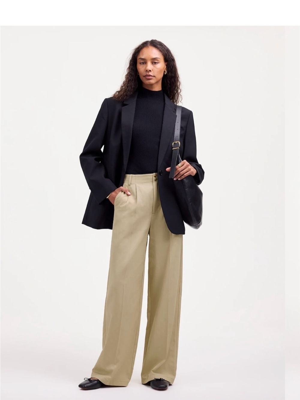 Madewell the Harlow wide- leg pant in khaki- cotton-linen blend